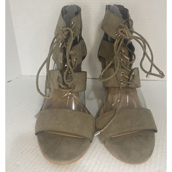 Torrid Sandals Women’s 11.5W Olive Faux Suede Open Toe Lace Up Block Heel Zip Up - Picture 2 of 15